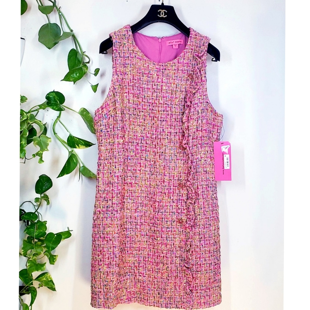 NWT BETSEY JOHNSON Rhinestone-Ruffle Tweed Dress - Picture 10 of 11